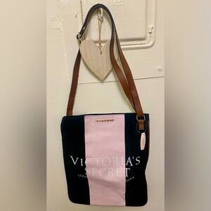 Victoria's Secret Black and Pink Tote with Brown Straps NWT